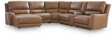 DeepWakes Caramel Leather 6-Piece Power Reclining Sectional with Chaise