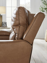 DeepWakes Caramel Leather Power Reclining Loveseat with Console