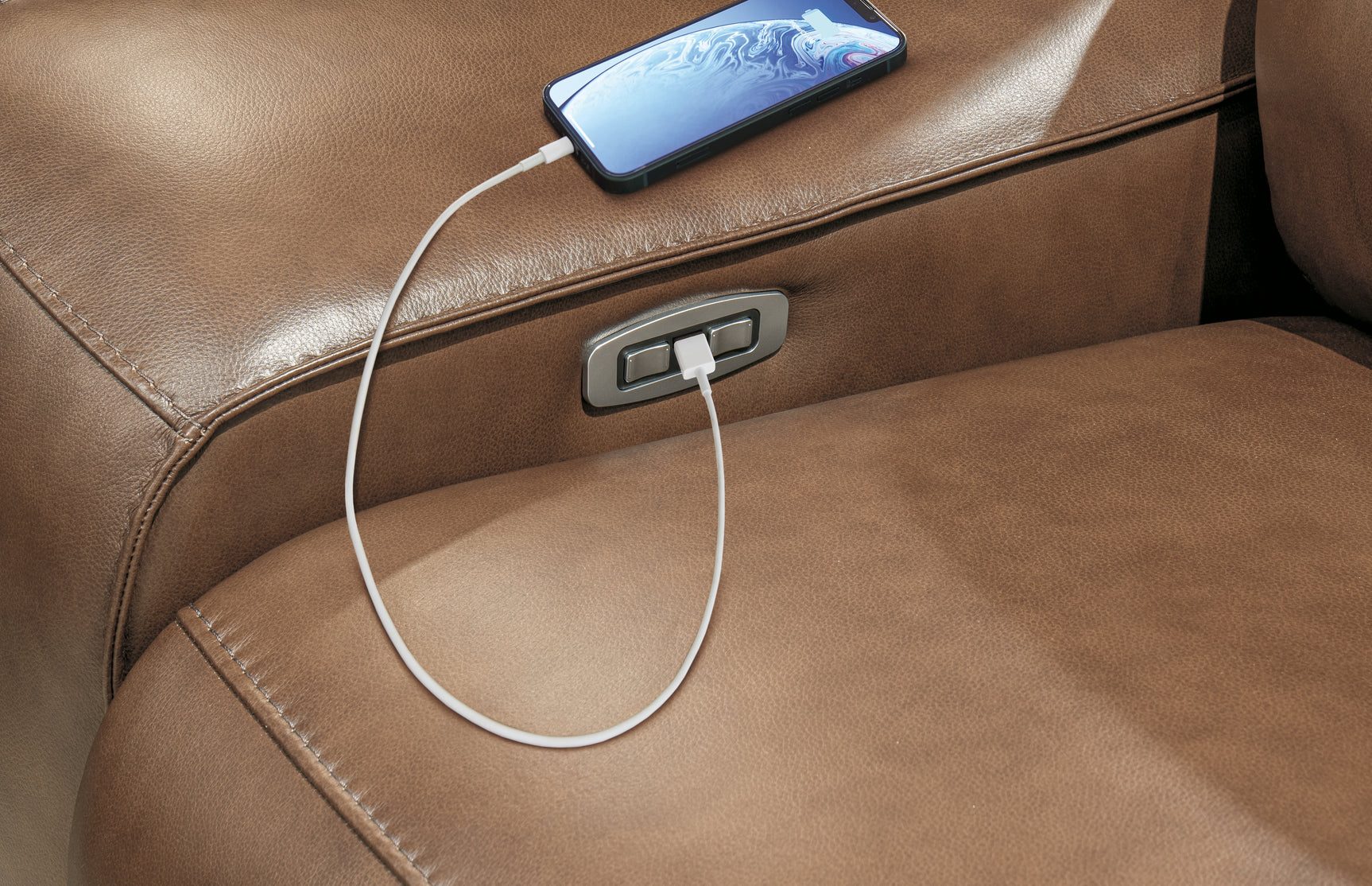 DeepWakes Caramel Leather Power Reclining Sofa