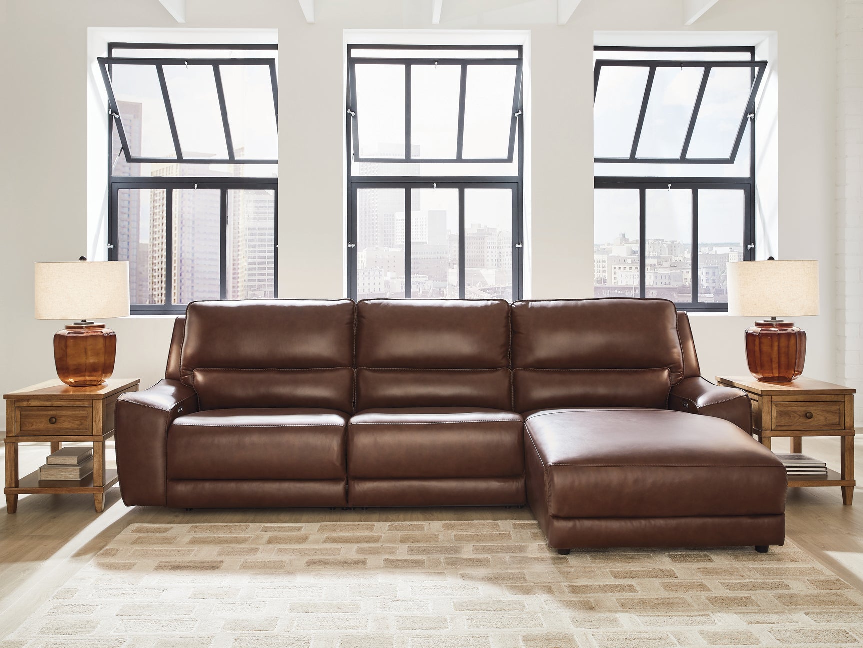 DeepWakes Canyon Leather 3-Piece Reclining Sofa Chaise