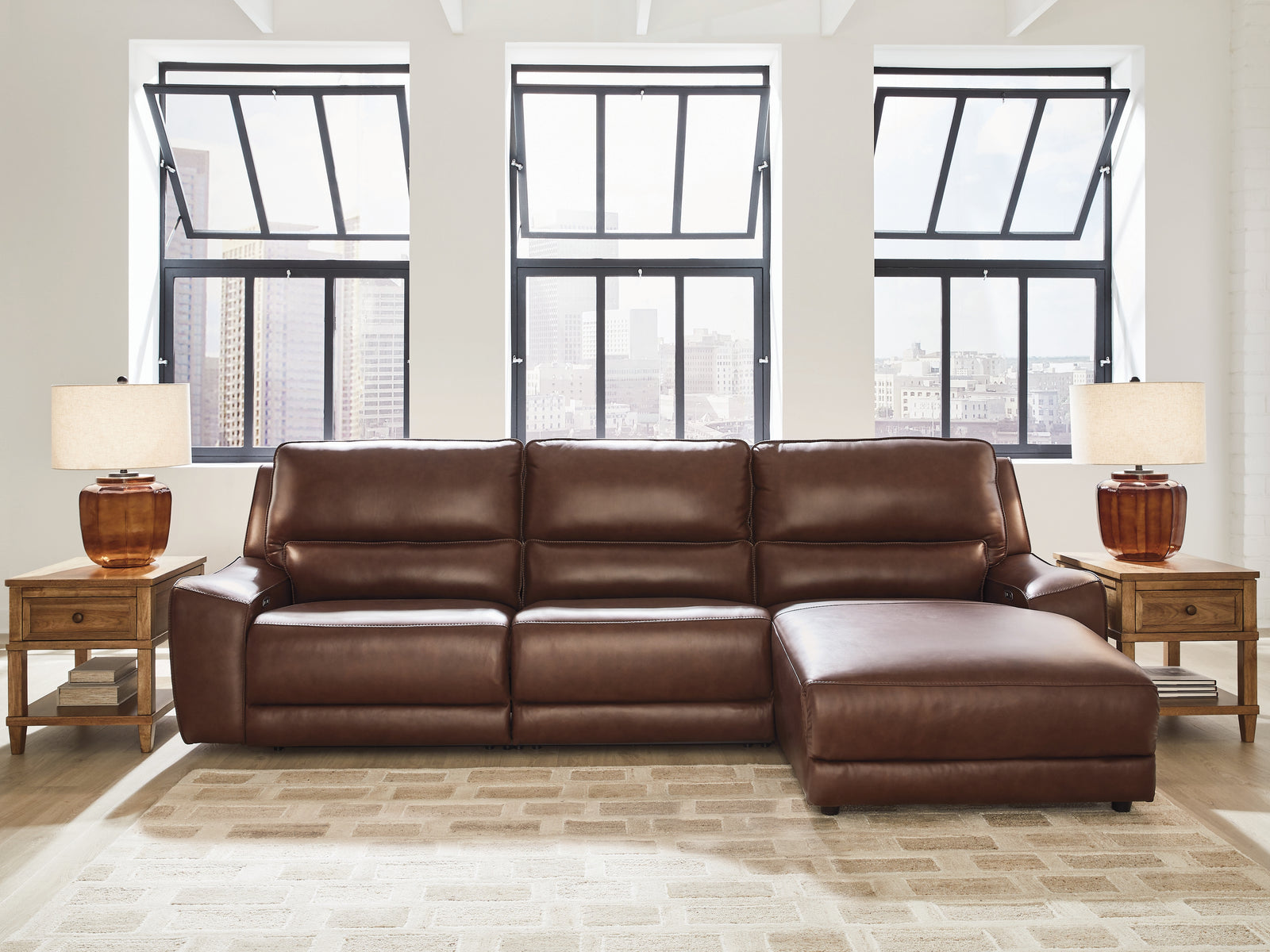 DeepWakes Canyon Leather 3-Piece Reclining Sofa Chaise