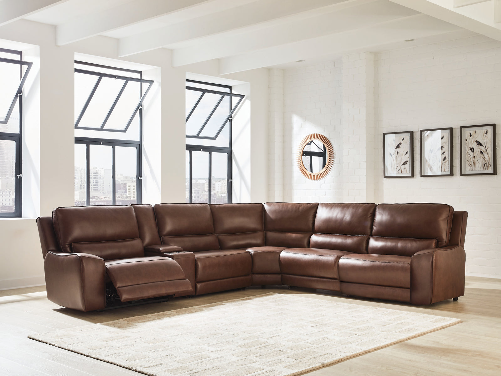 DeepWakes Canyon Leather 6-Piece Reclining Sectional with Storage Console