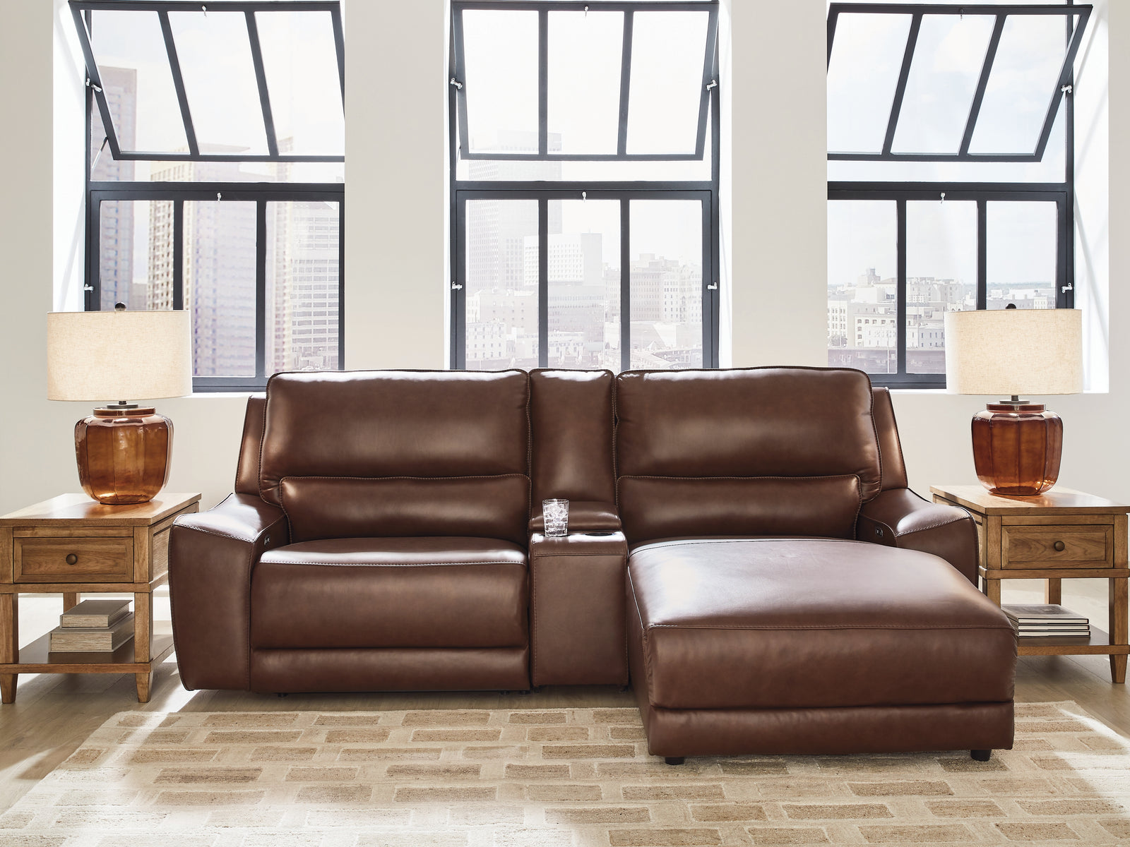 DeepWakes Canyon Leather 3-Piece Power Reclining Sectional with Chaise