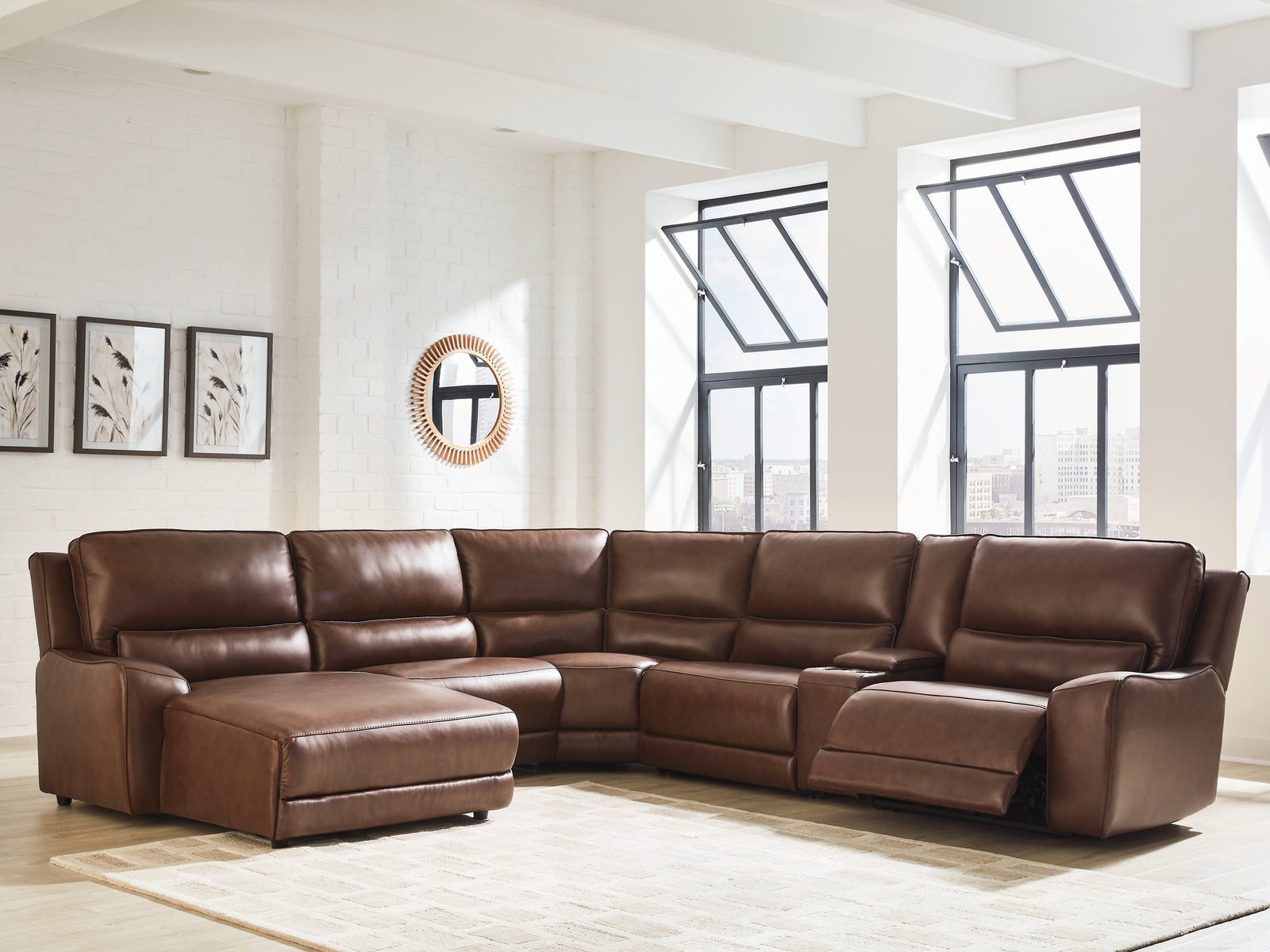 DeepWakes Canyon Leather 6-Piece Power Reclining Sectional with Chaise