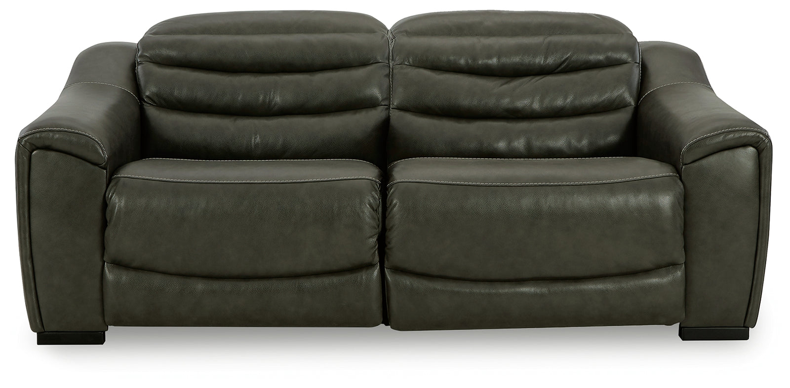 Center Line Dark Gray Leather 2-Piece Power Reclining Sectional Loveseat
