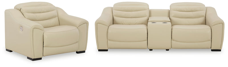 Center Cream Line 3-Piece Sectional With Recliner
