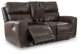 Crossplex Smoke Leather Power Reclining Loveseat with Console