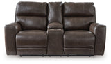 Crossplex Smoke Leather Power Reclining Loveseat with Console