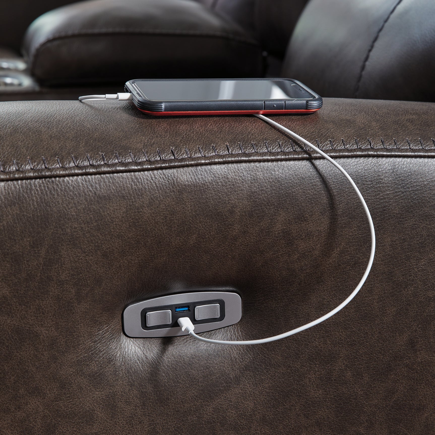 Crossplex Smoke Leather Power Reclining Loveseat with Console