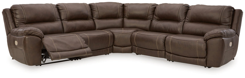 Dunleith Chocolate Leather 5-Piece Power Reclining Sectional