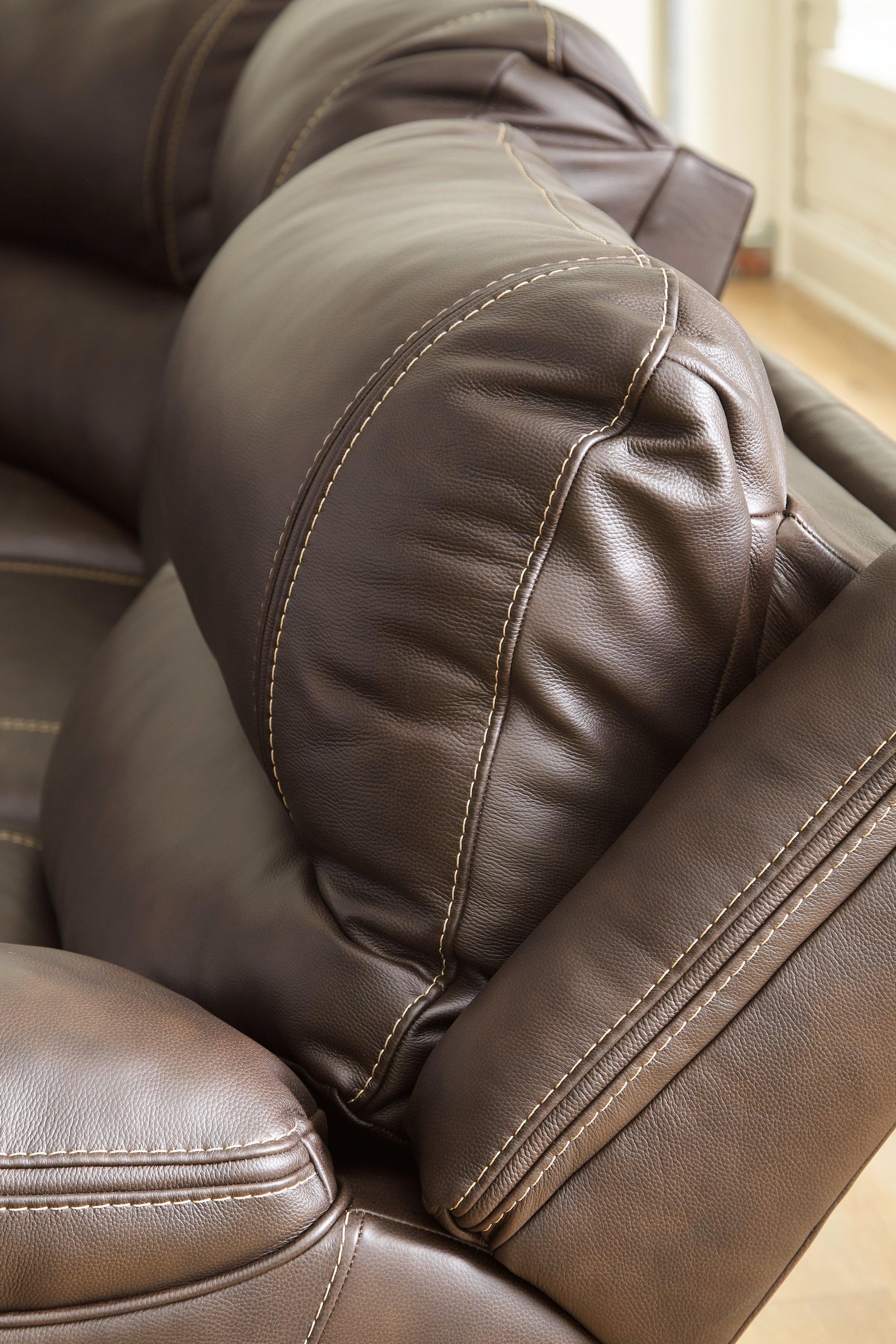 Dunleith Chocolate Leather 5-Piece Power Reclining Sectional