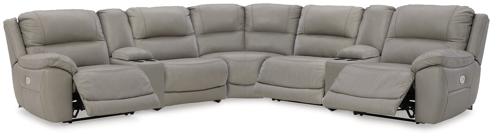 Dunleith Gray Leather 7-Piece Power Reclining Sectional
