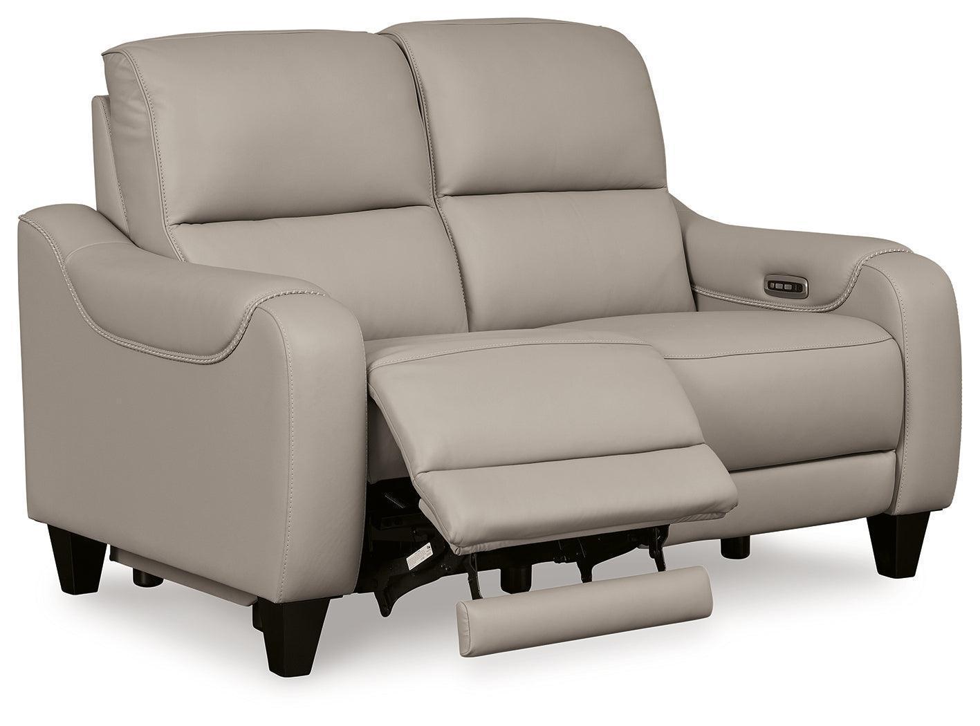 Mercomatic Gray Leather Power Reclining Loveseat