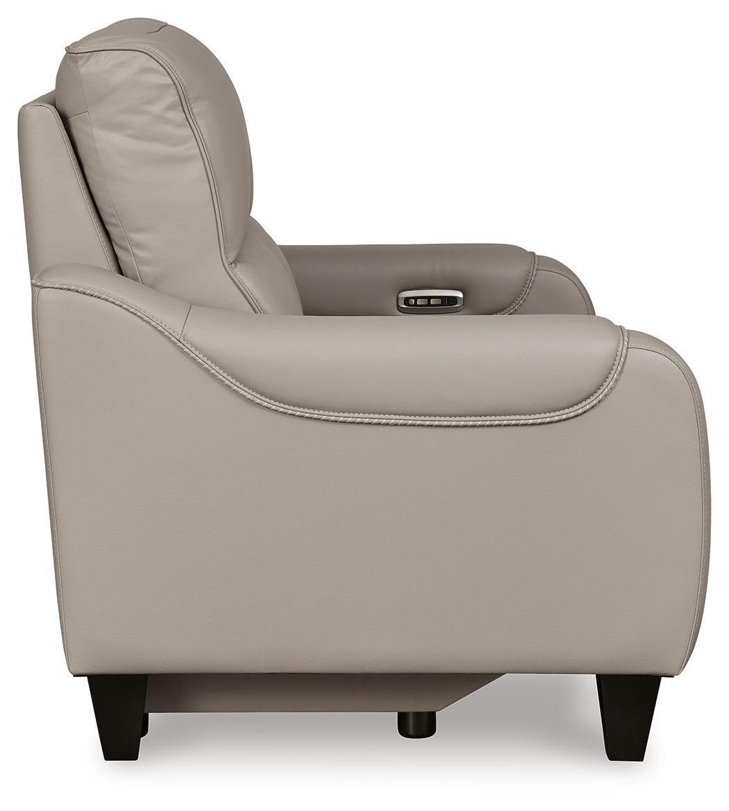 Mercomatic Gray Leather Power Reclining Loveseat