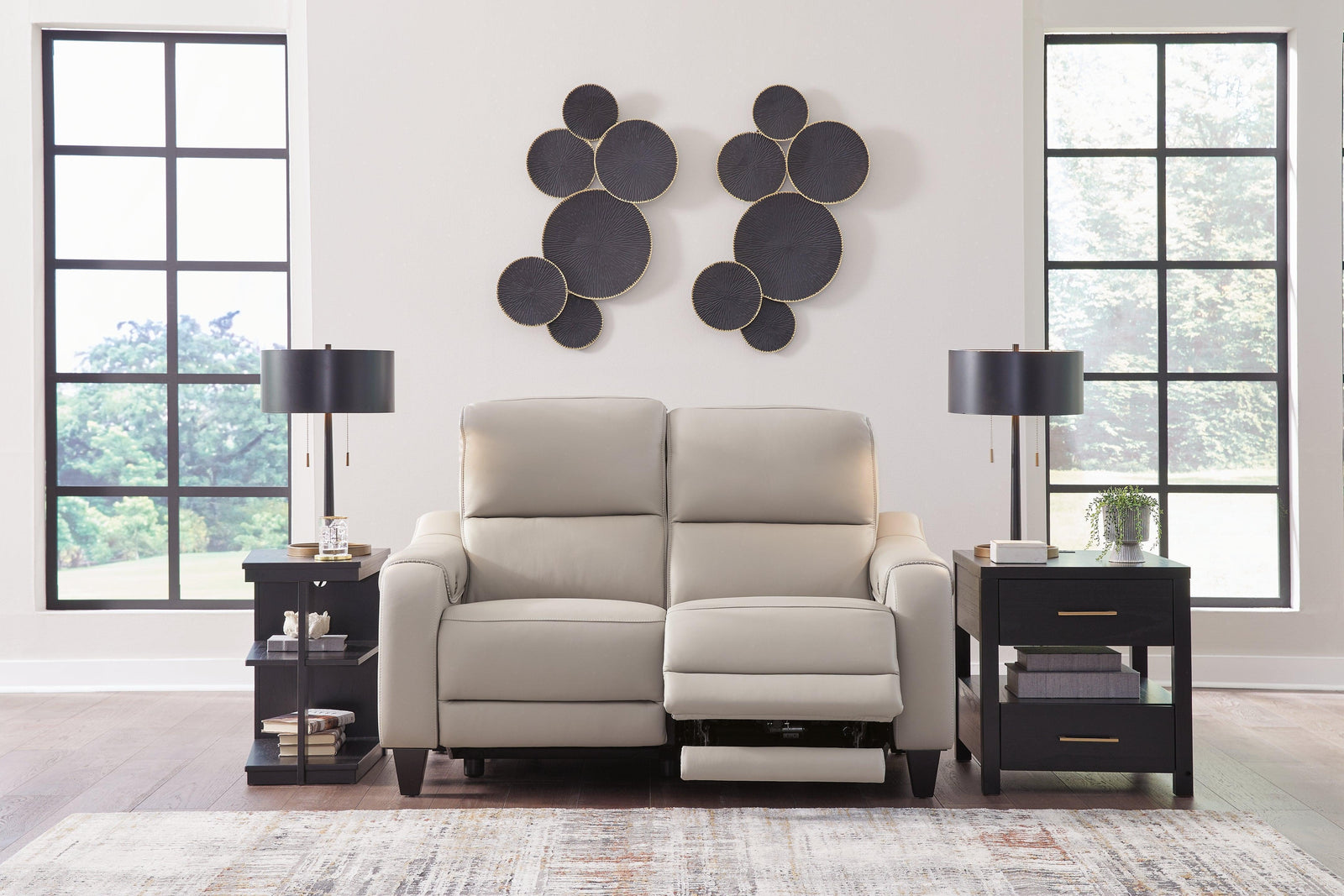 Mercomatic Gray Leather Power Reclining Loveseat