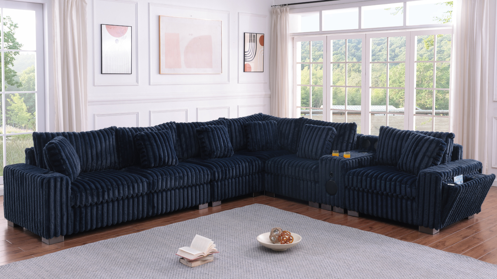 Snuggle Station Blue Reclining 6 or 7-Piece Sectional view 3