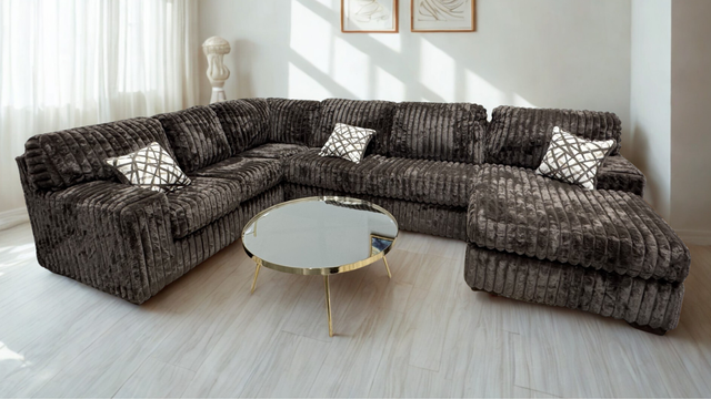 Austin Chocolate Thick Stripe Fabric 3-Piece Sectional from Ella Furniture