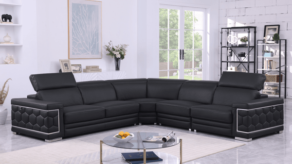 Favo Black Leather Sectional