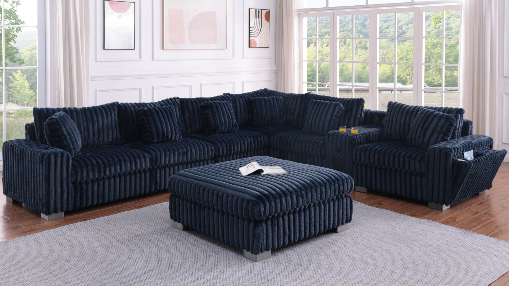 Snuggle Station Blue Reclining 6 or 7-Piece Sectional from Ella Furniture