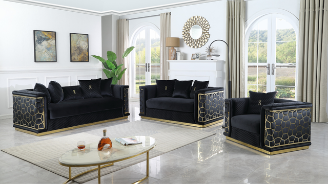 Stella Black Sofa, Loveseat, and Chair Set with Pillows Included from Ella Furniture