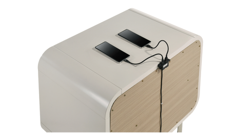 Delilah Beige Upholstered Bedroom Set with LED Mirror and USB Nightstand view 4