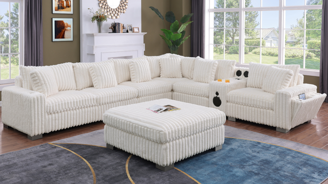 Snuggle Station Cream Reclining 6 or 7-Piece Sectional from Ella Furniture