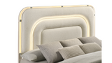 Delilah Beige Upholstered Bedroom Set with LED Mirror and USB Nightstand view 2