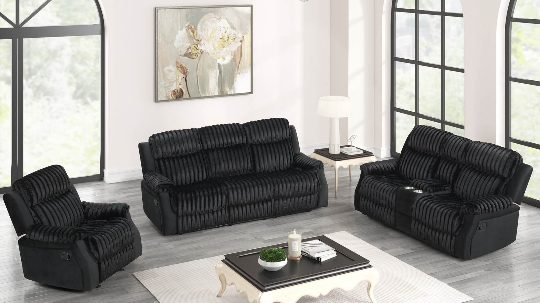 Willow Black 3-Piece Reclining Set