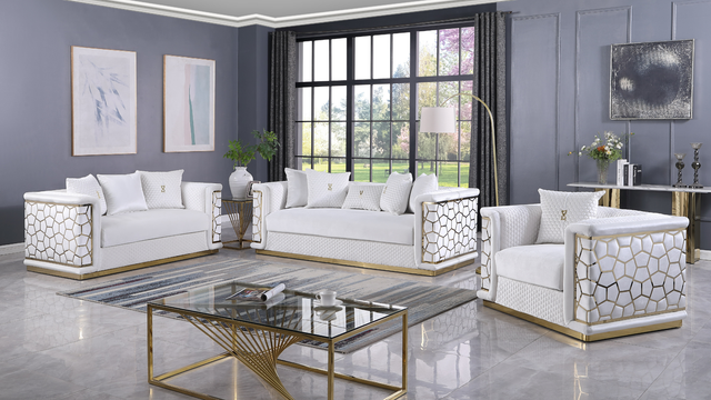Stella White Sofa, Loveseat, and Chair Set with Pillows Included from Ella Furniture