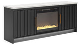 Cadmori Black/White 63" TV Stand with Electric Fireplace angled view