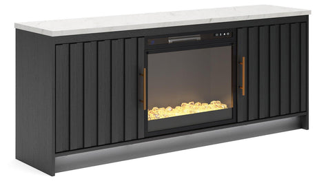 Cadmori Black/White 63" TV Stand with Electric Fireplace angled view