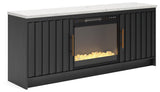 Cadmori Black/White 63" TV Stand with Electric Fireplace angled view
