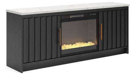 Cadmori Black/White 63" TV Stand with Electric Fireplace angled view