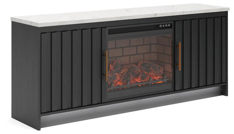 Cadmori Black/White 63" TV Stand with Electric Fireplace angled view