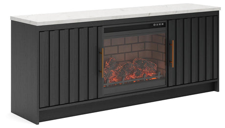 Cadmori Black/White 63" TV Stand with Electric Fireplace angled view