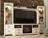Willowton Whitewash 4-Piece Entertainment Center With Electric Fireplace W267W9 - Ella Furniture