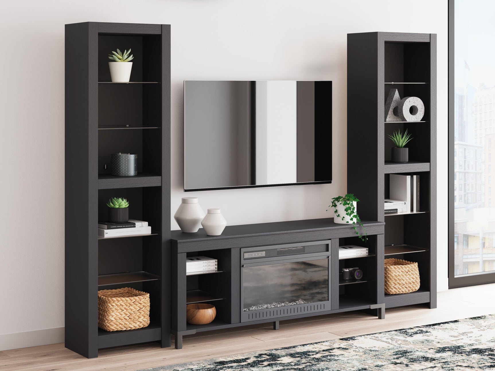 Cayberry Black 3-Piece Entertainment Center with Electric Fireplace