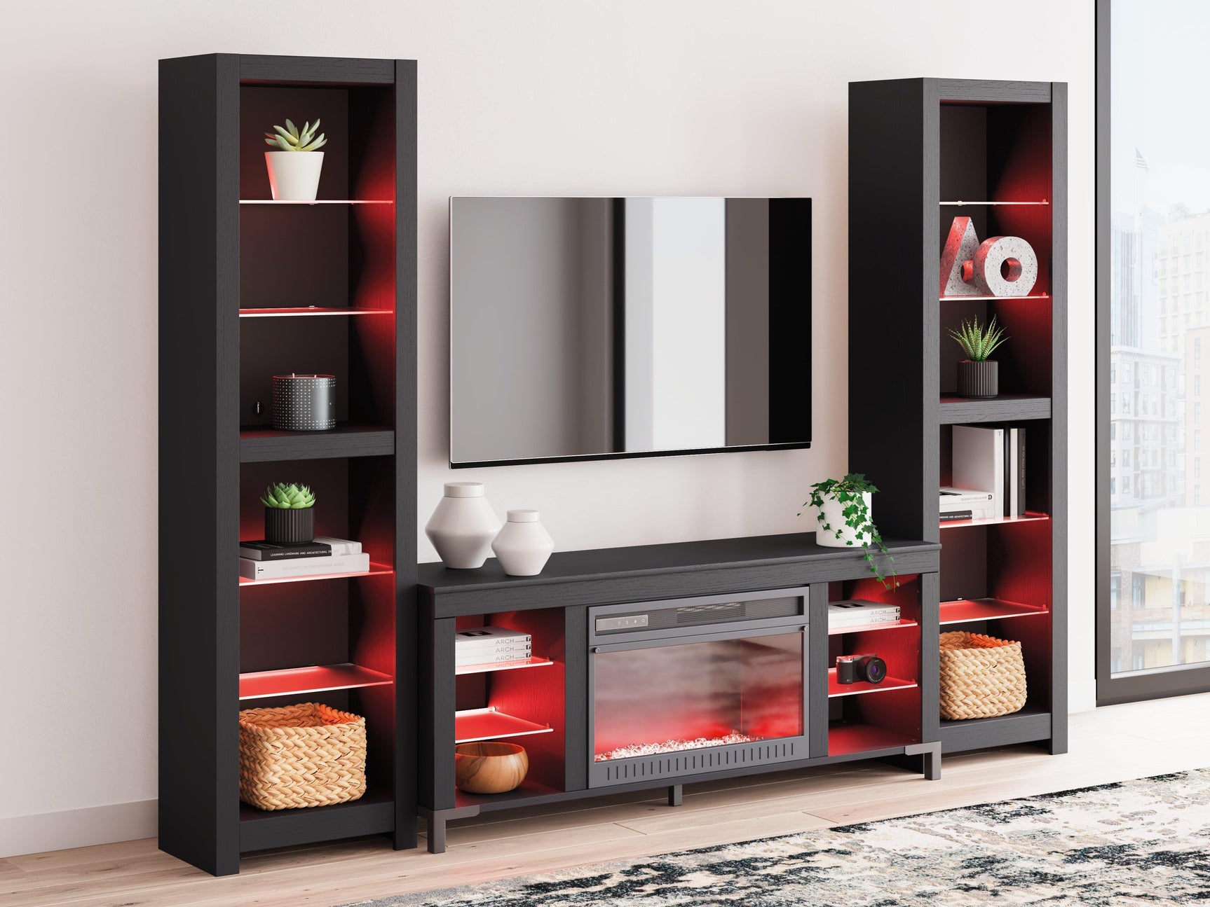 Cayberry Black 3-Piece Entertainment Center with Electric Fireplace