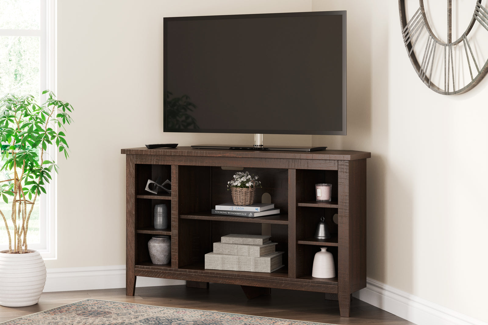 Camiburg Warm Brown Corner Tv Stand