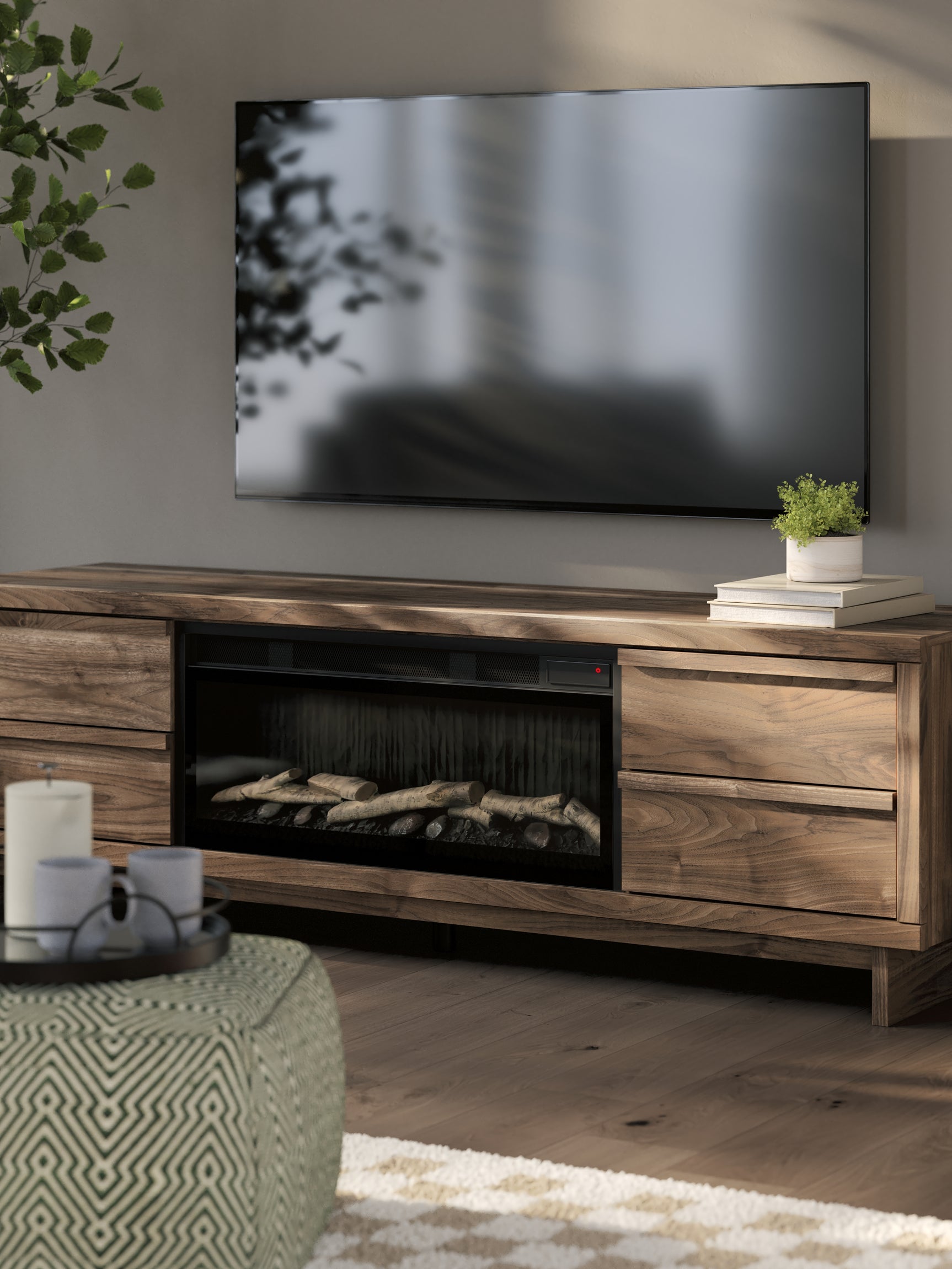 Zadilyn Brown 72" TV Stand with Electric Fireplace
