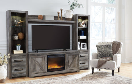 Wynnlow Gray 4-Piece Entertainment Center With Electric Fireplace - Ella Furniture
