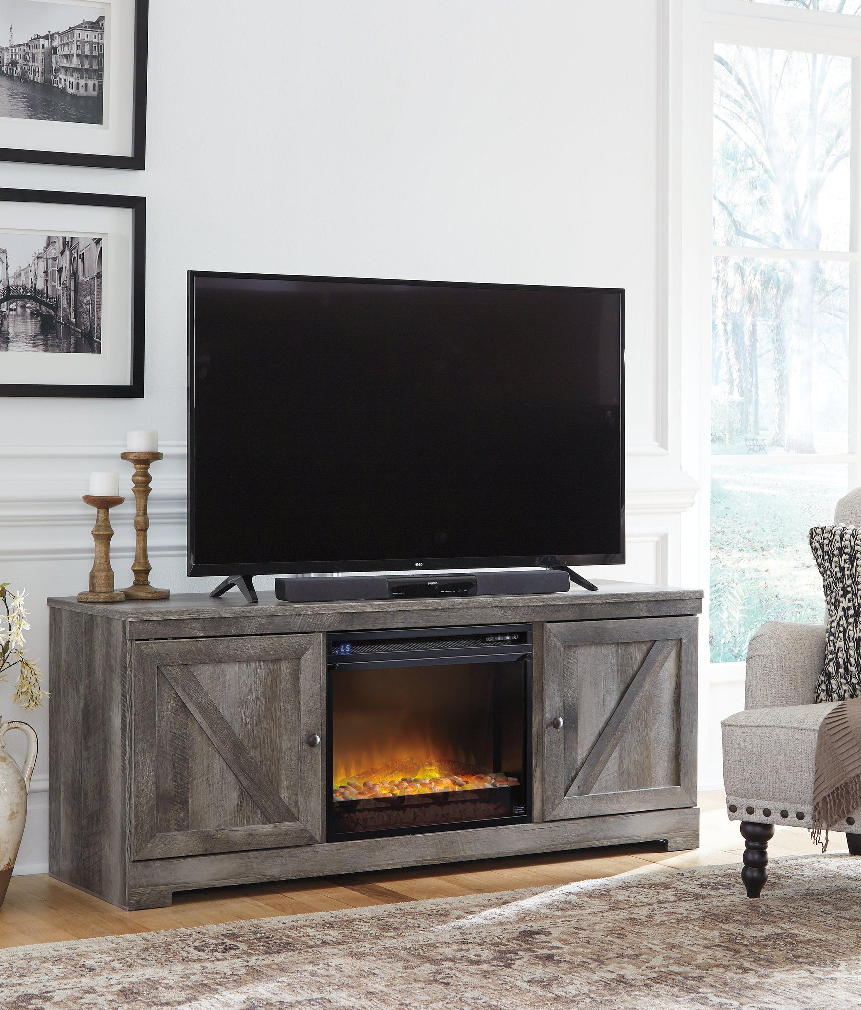 Wynnlow Gray 63" Tv Stand With Electric Fireplace - Ella Furniture