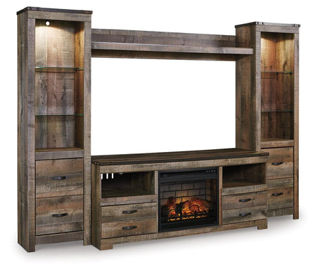 Trinell Brown 4-Piece Entertainment Center With Electric Fireplace - Ella Furniture