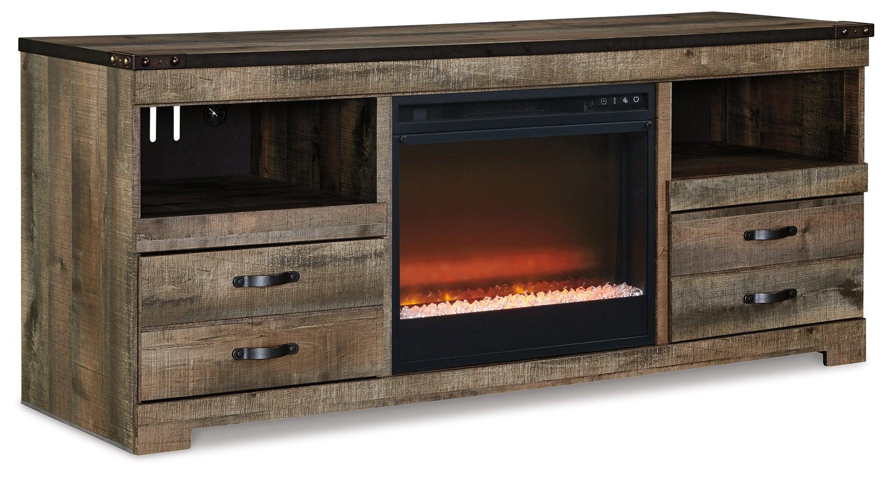 Trinell Brown 63" Tv Stand With Electric Fireplace - Ella Furniture