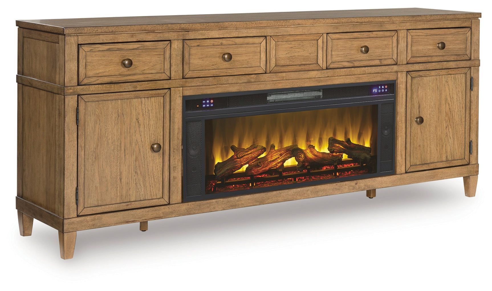 Sharlance Light Brown 81" TV Stand with Electric Fireplace