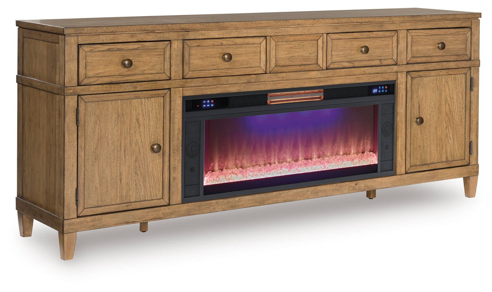Sharlance Light Brown 81" TV Stand with Electric Fireplace