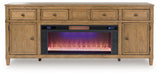 Sharlance Light Brown 81" TV Stand with Electric Fireplace
