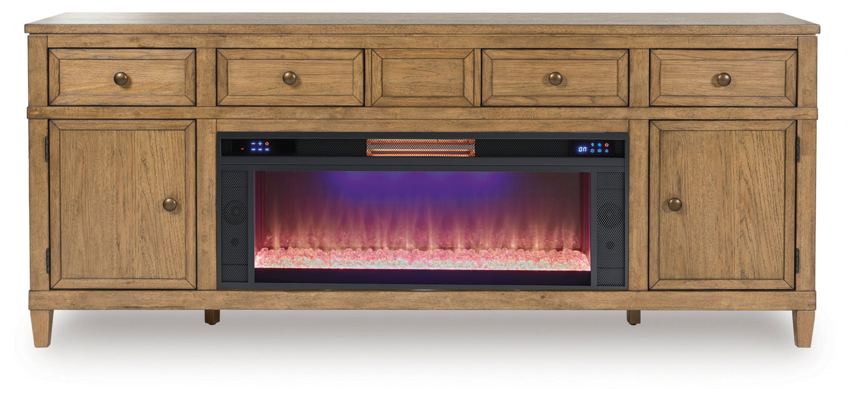 Sharlance Light Brown 81" TV Stand with Electric Fireplace