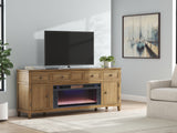 Sharlance Light Brown 81" TV Stand with Electric Fireplace
