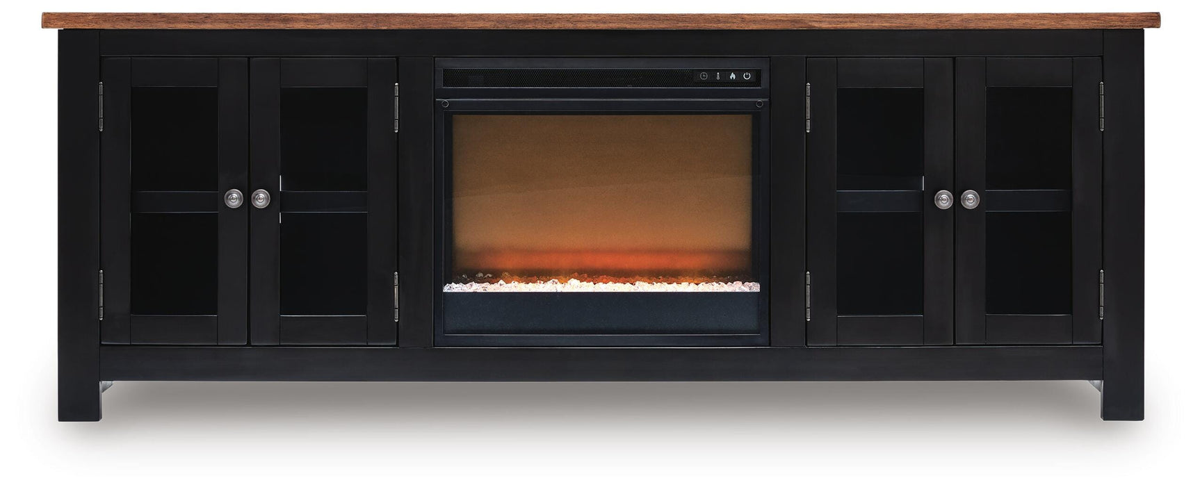 Wildenauer Brown/Black 76" TV Stand with Electric Fireplace